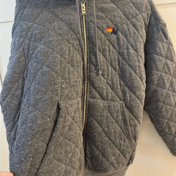 Aviator Nation: QUILTED ZIP HOODIE RELAXED - HEATHER GREY - Picture 7 of 11